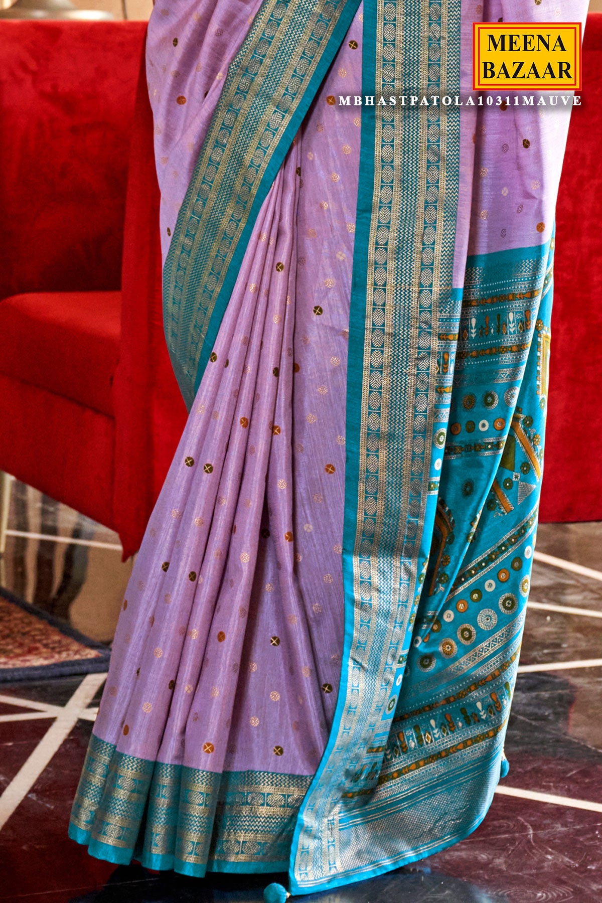 Mauve Silk Zari Woevn Printed Patola Saree