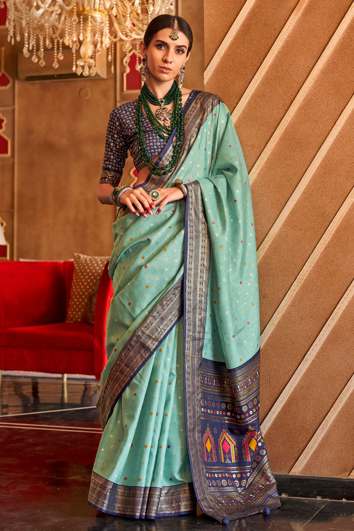 Sea Green Silk Zari Woevn Printed Patola Saree