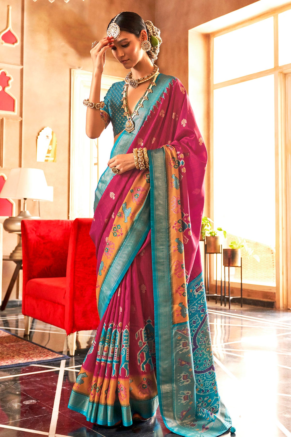 Rani Silk Zari Woevn Printed Patola Saree