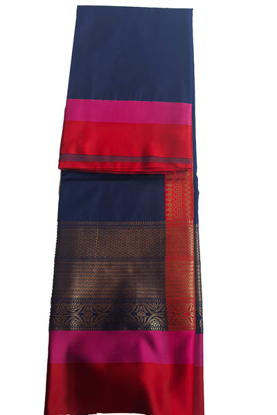Navy Silk Colour-Block Saree