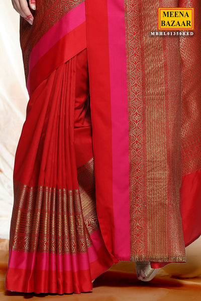 Red Silk Colour-Block Saree