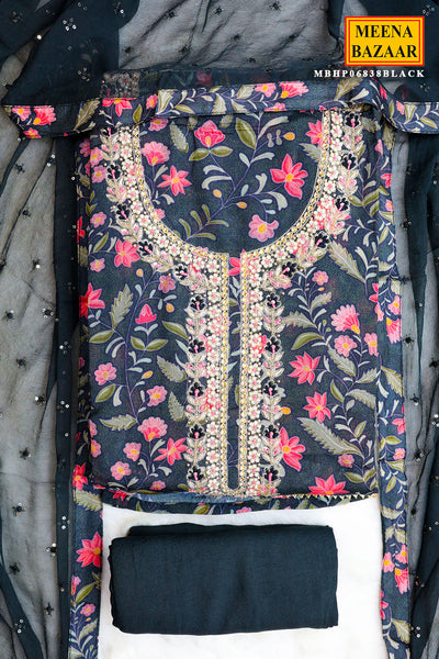 Black Crepe Printed With Zardozi Embroidery Suit Set