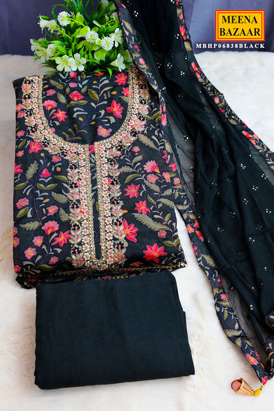 Black Crepe Printed With Zardozi Embroidery Suit Set