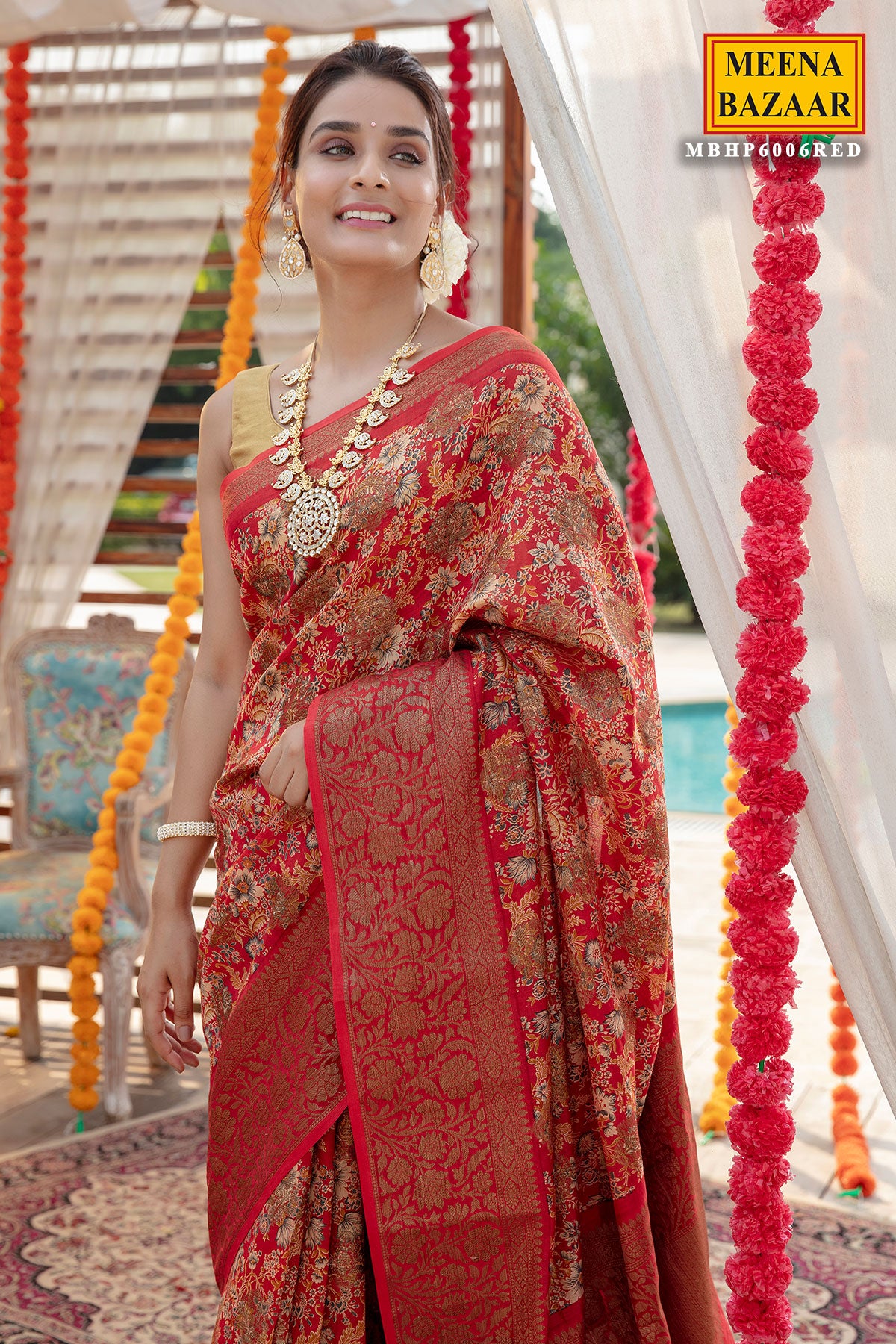 Red Banarasi Silk Saree – Meena Bazaar