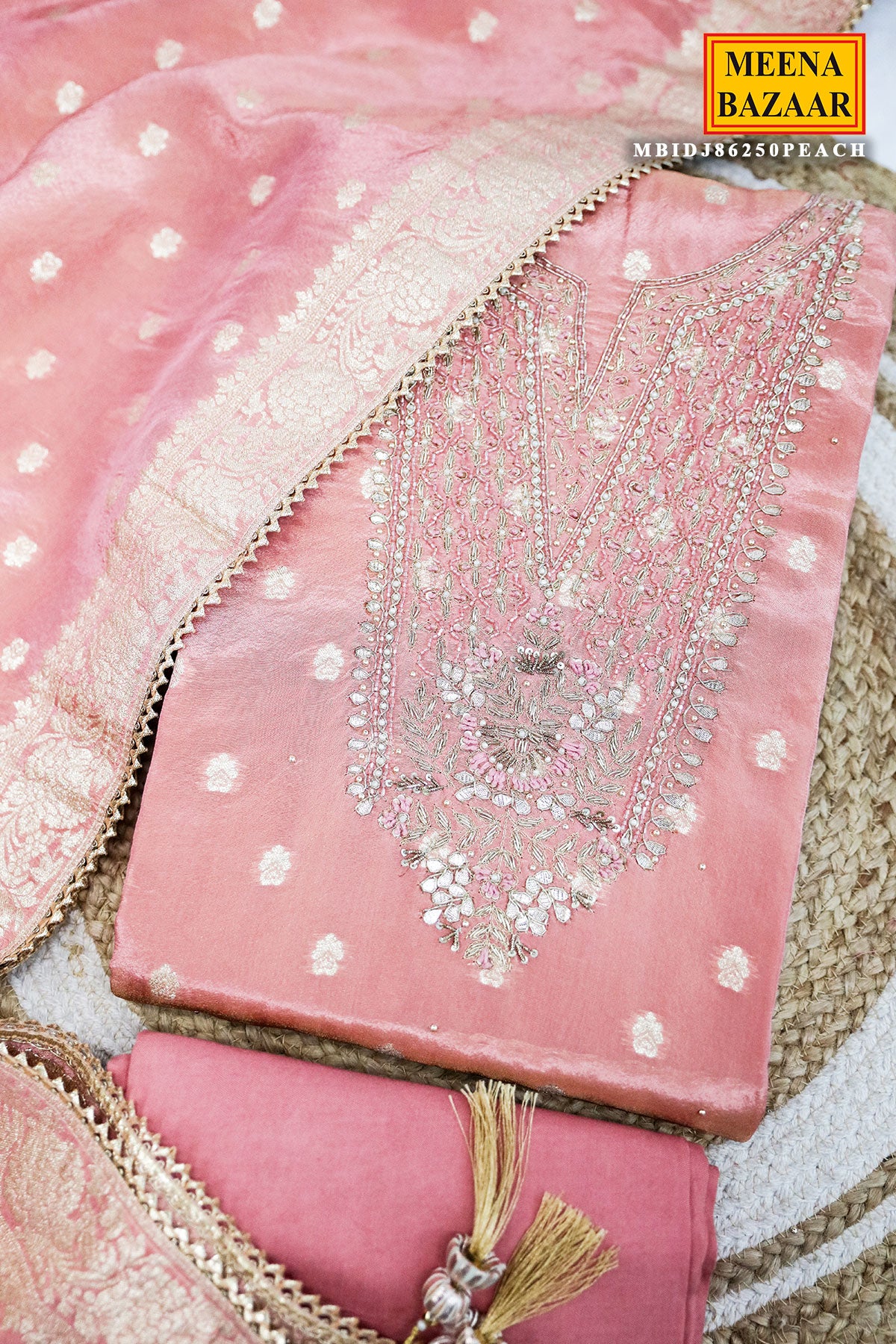 Peach Silk Embroidery Unstitched Suit