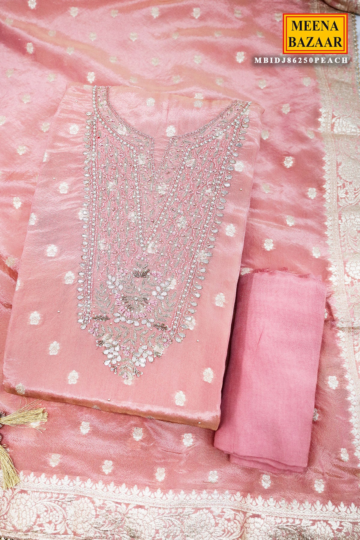 Peach Silk Embroidery Unstitched Suit