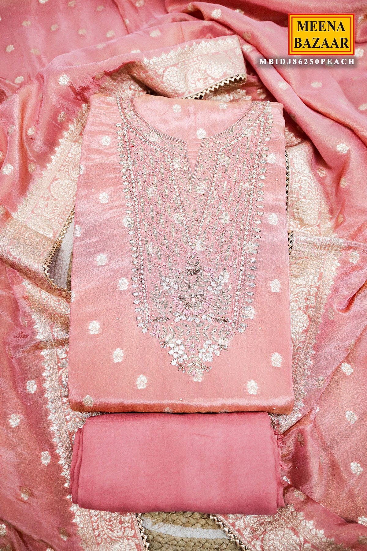 Peach Silk Embroidery Unstitched Suit