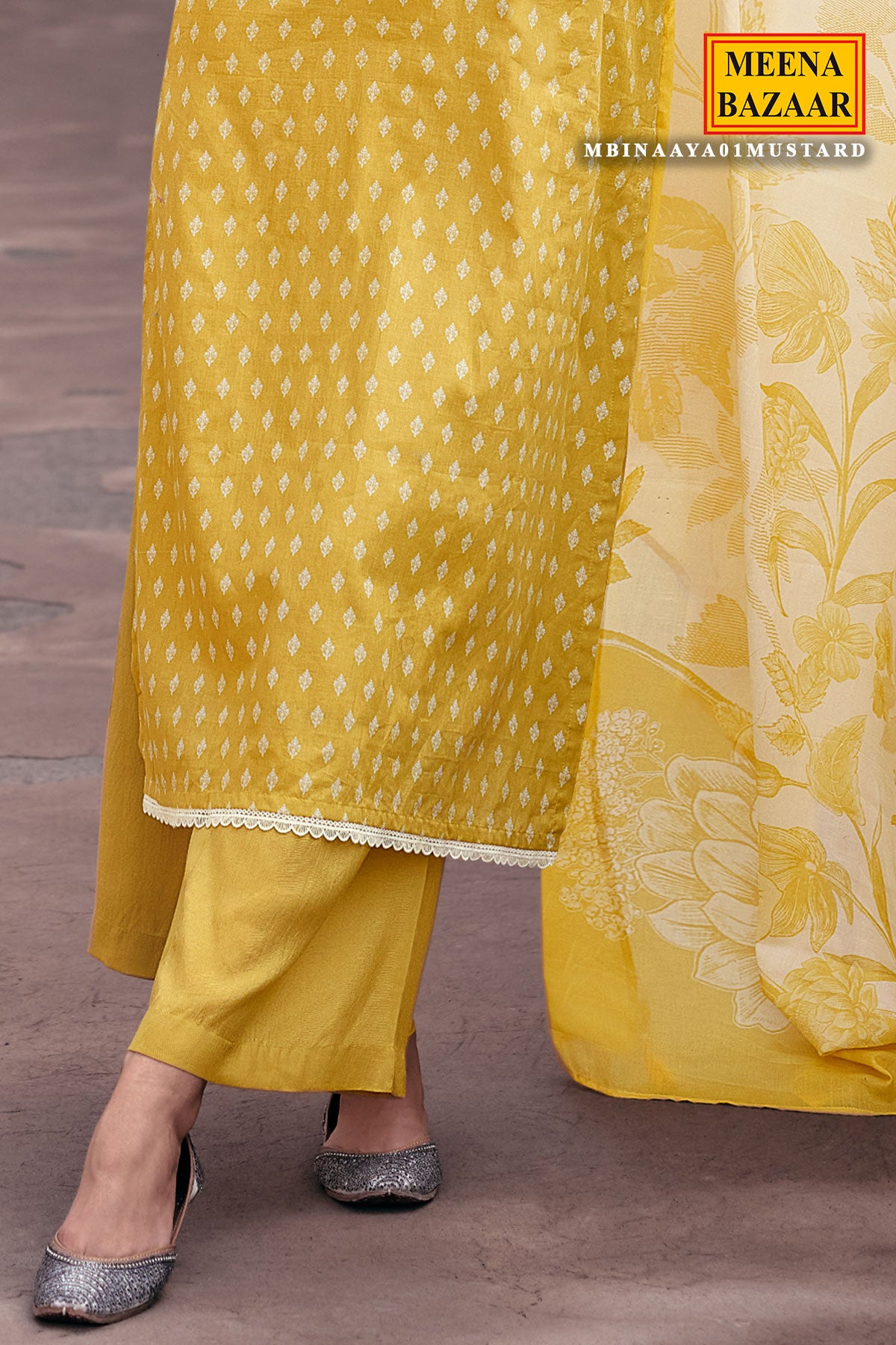 Mustard Cotton Zari Embroidered Suit Set