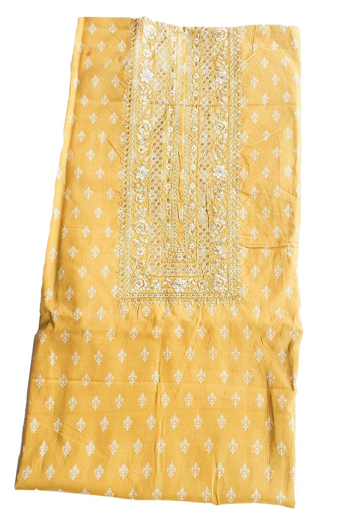 Mustard Cotton Zari Embroidered Suit Set