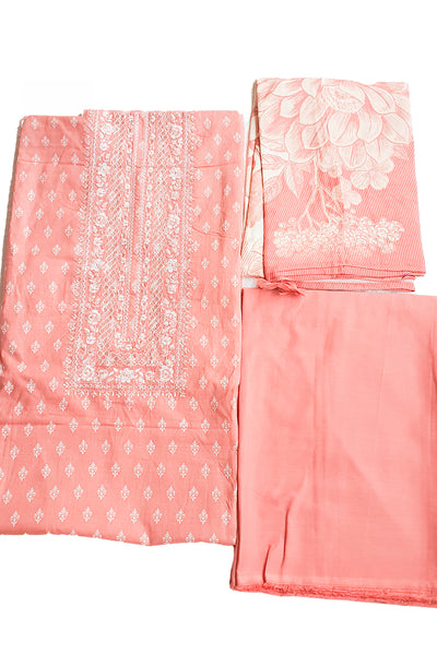 Peach Cotton Zari Embroidered Suit Set