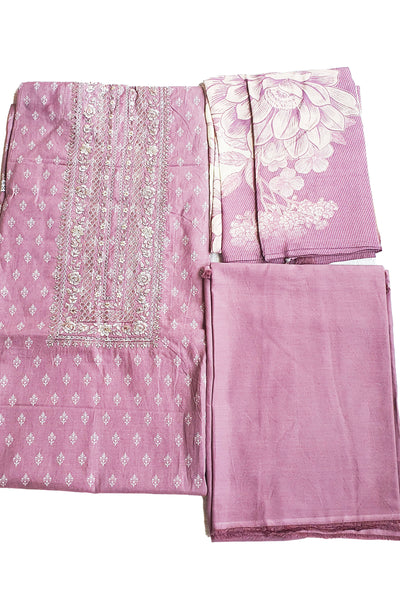 Mauve Cotton Zari Embroidered Suit Set