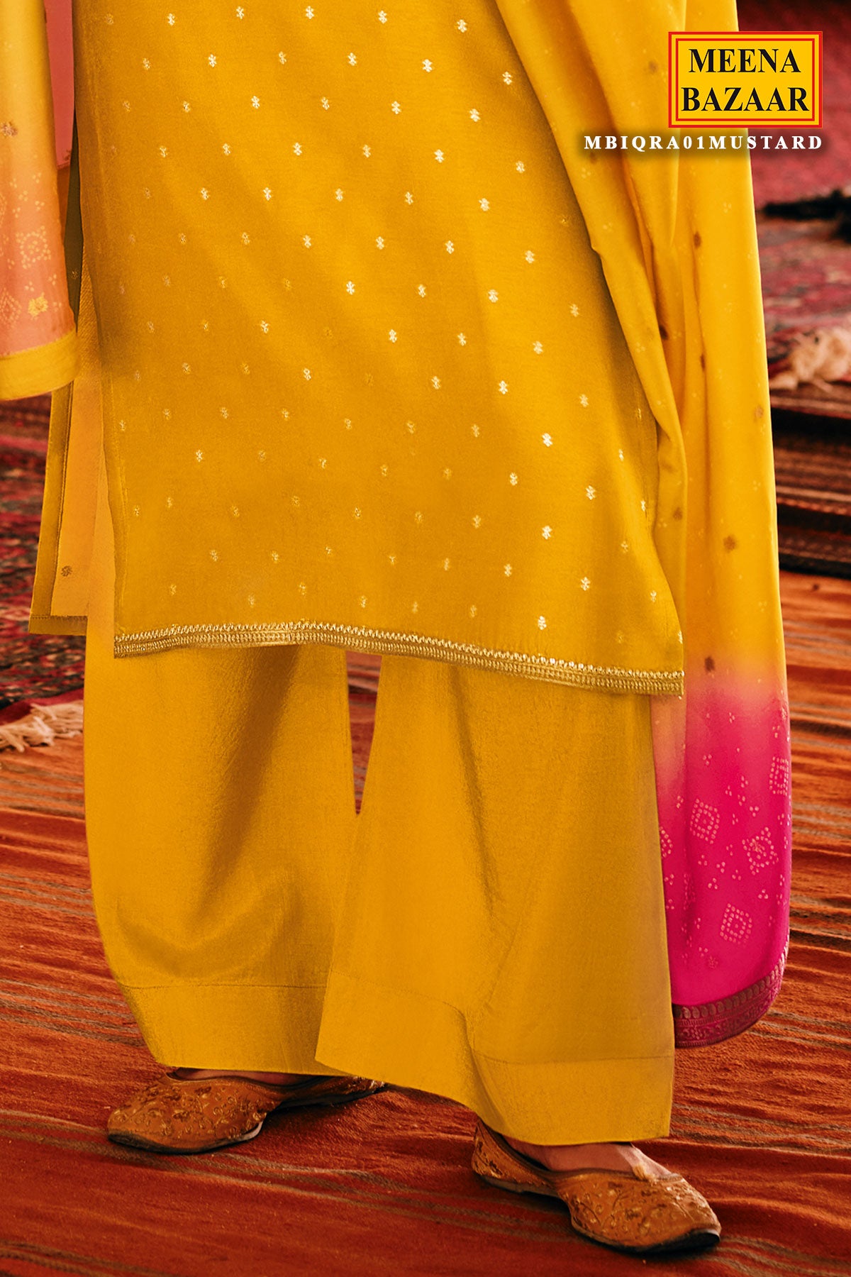 Mustard Russian Silk With Woven Embroidered Suit Set