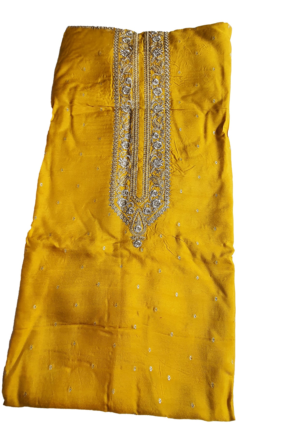 Mustard Russian Silk With Woven Embroidered Suit Set