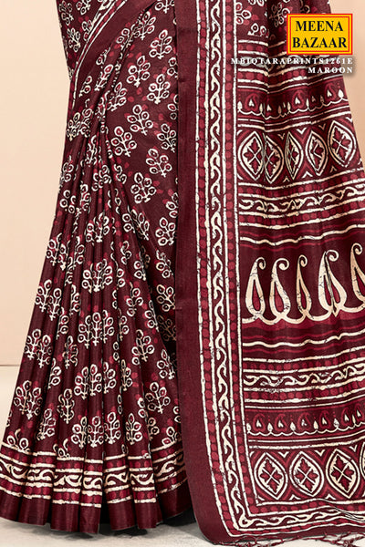 Maroon Tussar Silk saree