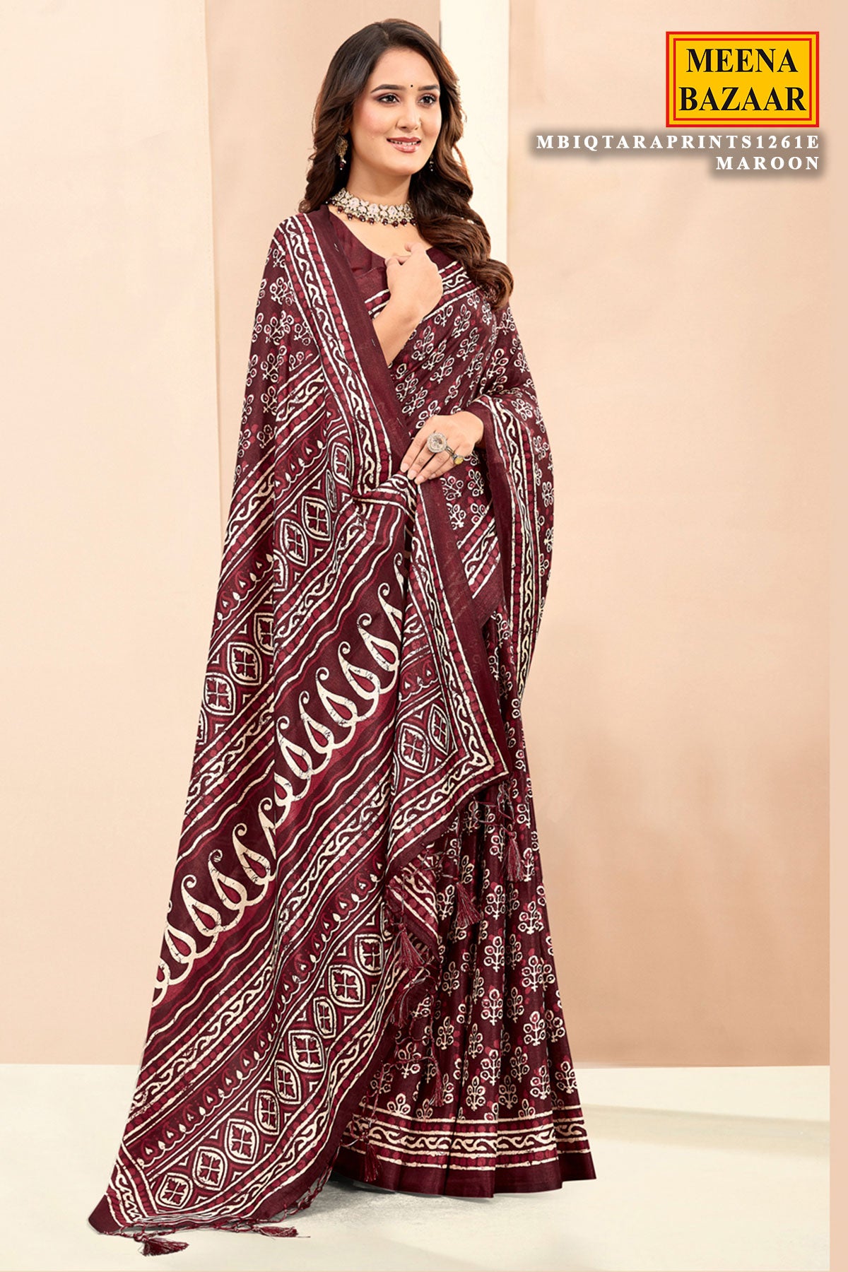 Maroon Tussar Silk saree