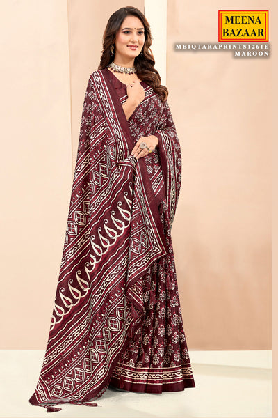 Maroon Tussar Silk saree