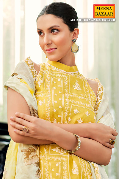 Mustard Net Lace Embroidered Unstitched Suit