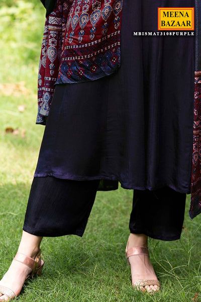 Purple Viscose Muslin Khatli Handwork Embroidered Suit Set
