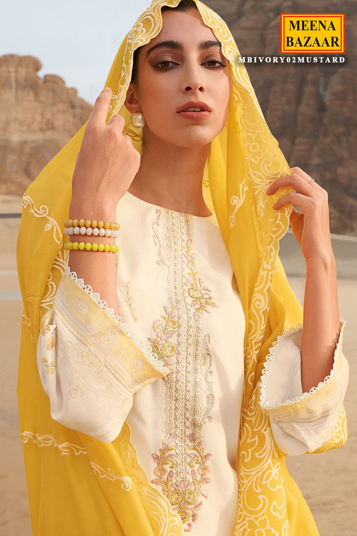 Mustard Cotton Embroidered Suit Set