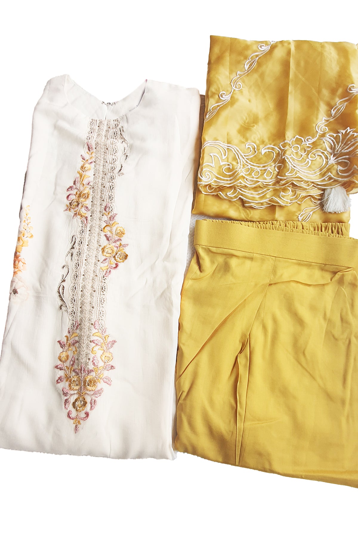 Mustard Cotton Embroidered Suit Set