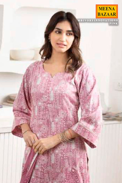 Pink Glace Cotton Thread Embroidered Suit Set