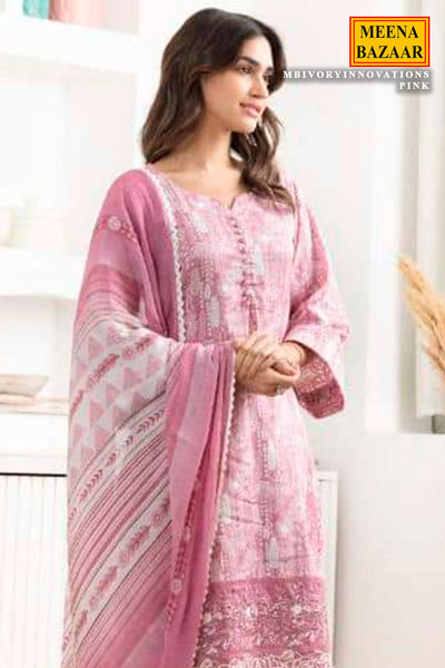 Pink Glace Cotton Thread Embroidered Suit Set