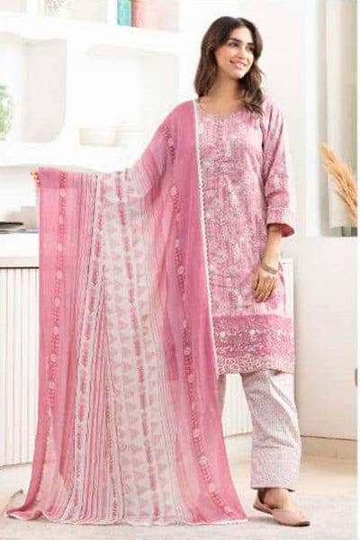 Pink Glace Cotton Thread Embroidered Suit Set