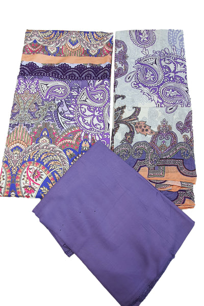 Purple Muslin Cotton Printed Unstitched Suit Set