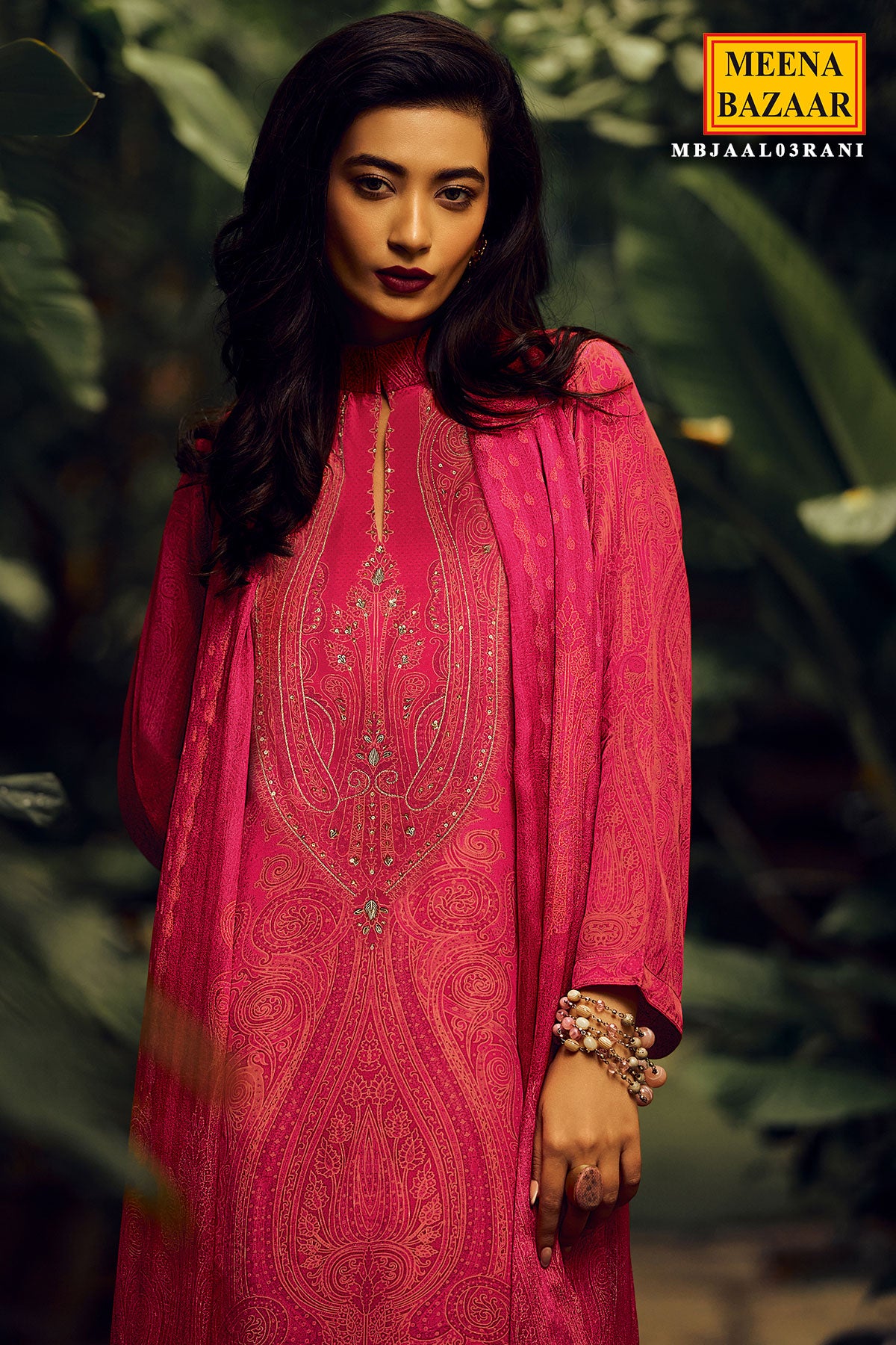 Rani Muslin Silk Sequins Jaal Embroidered Suit Set
