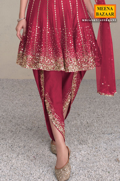 Rani Silk Sequin Embroidered Kurti WIth Dhoti pants Set