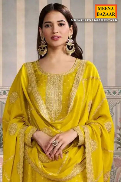 Mustard Crepe Embroidered Unstitched Suit