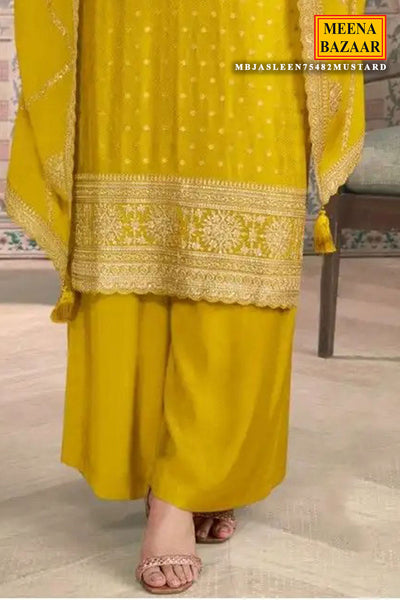 Mustard Crepe Embroidered Unstitched Suit