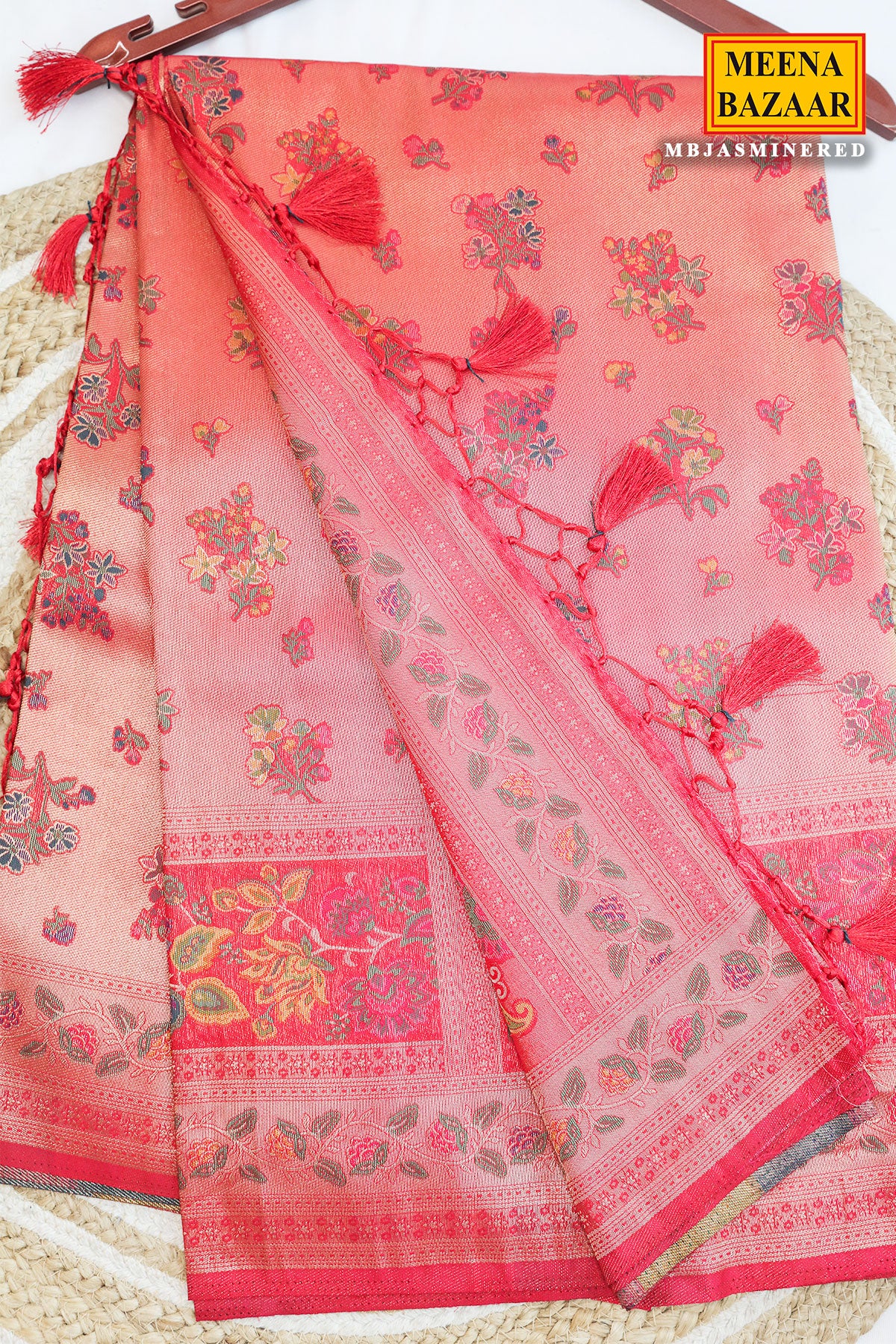 Red Silk Weaving Saree Festive Traditional Wear