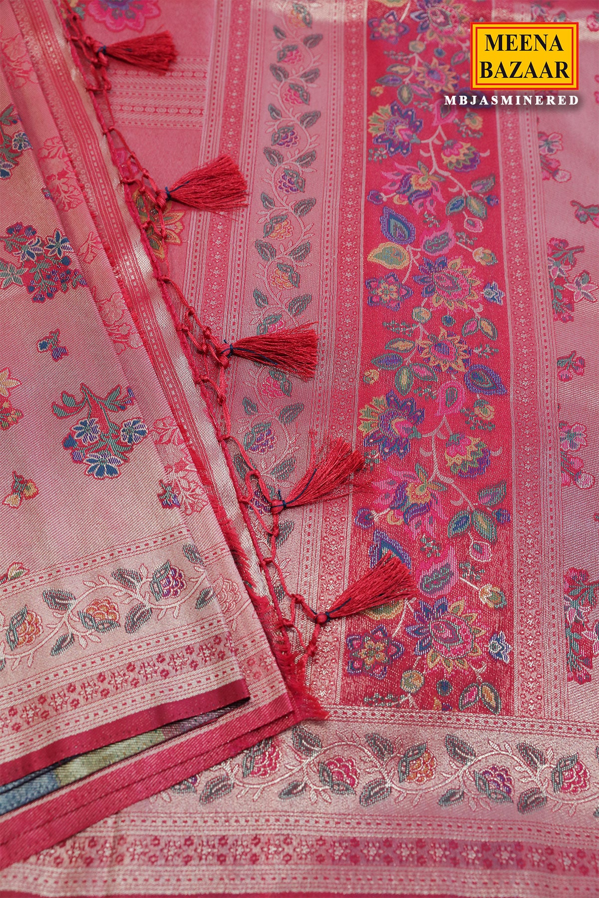 Red Silk Weaving Saree Festive Traditional Wear