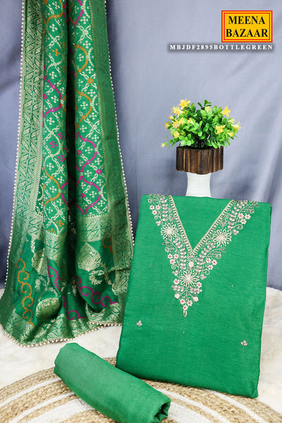 Green Pearl,Sequin Embroidered Unstitched Silk Suit Set