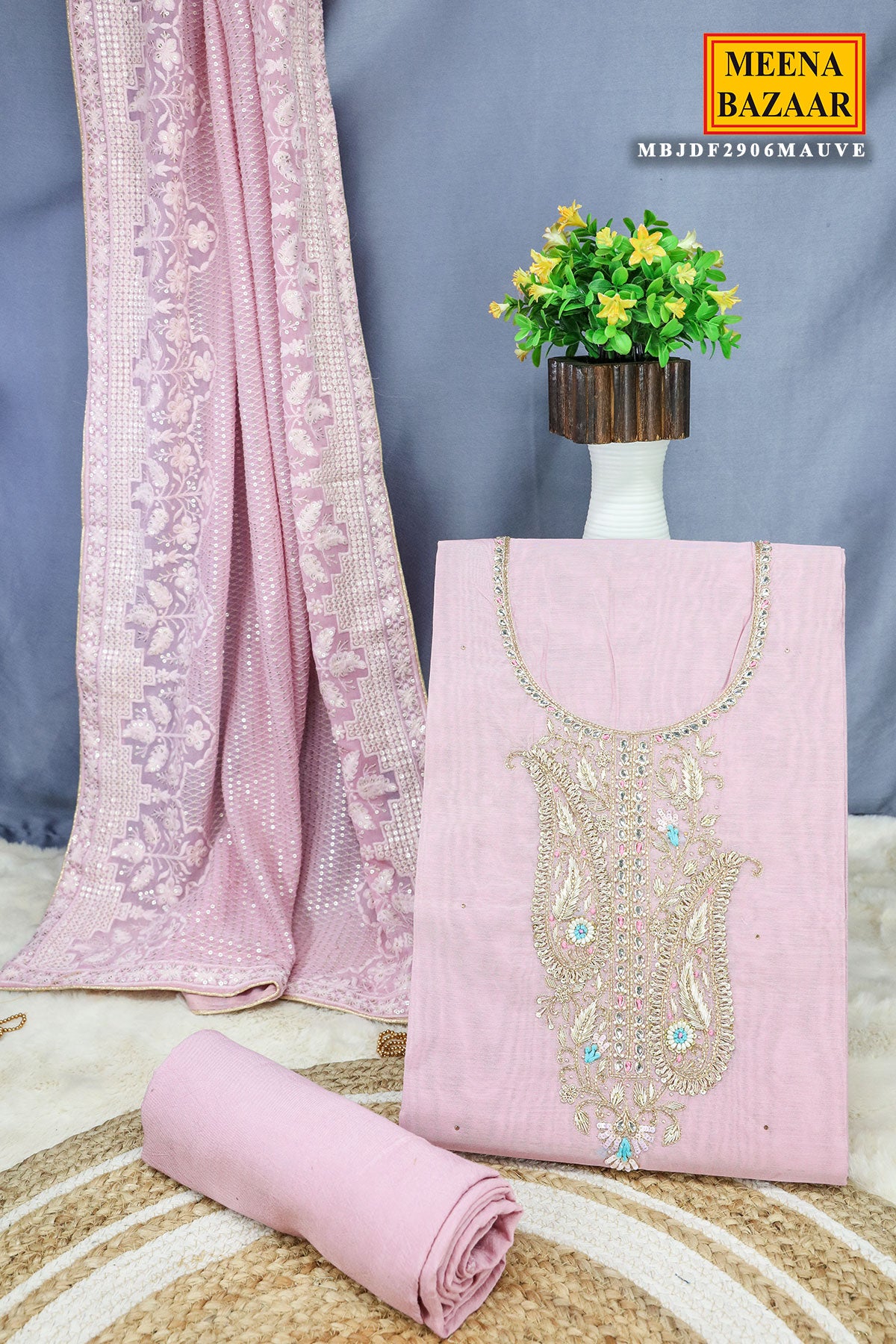 Mauve Cut-dana Swarovski Embellished Chanderi Suit Set