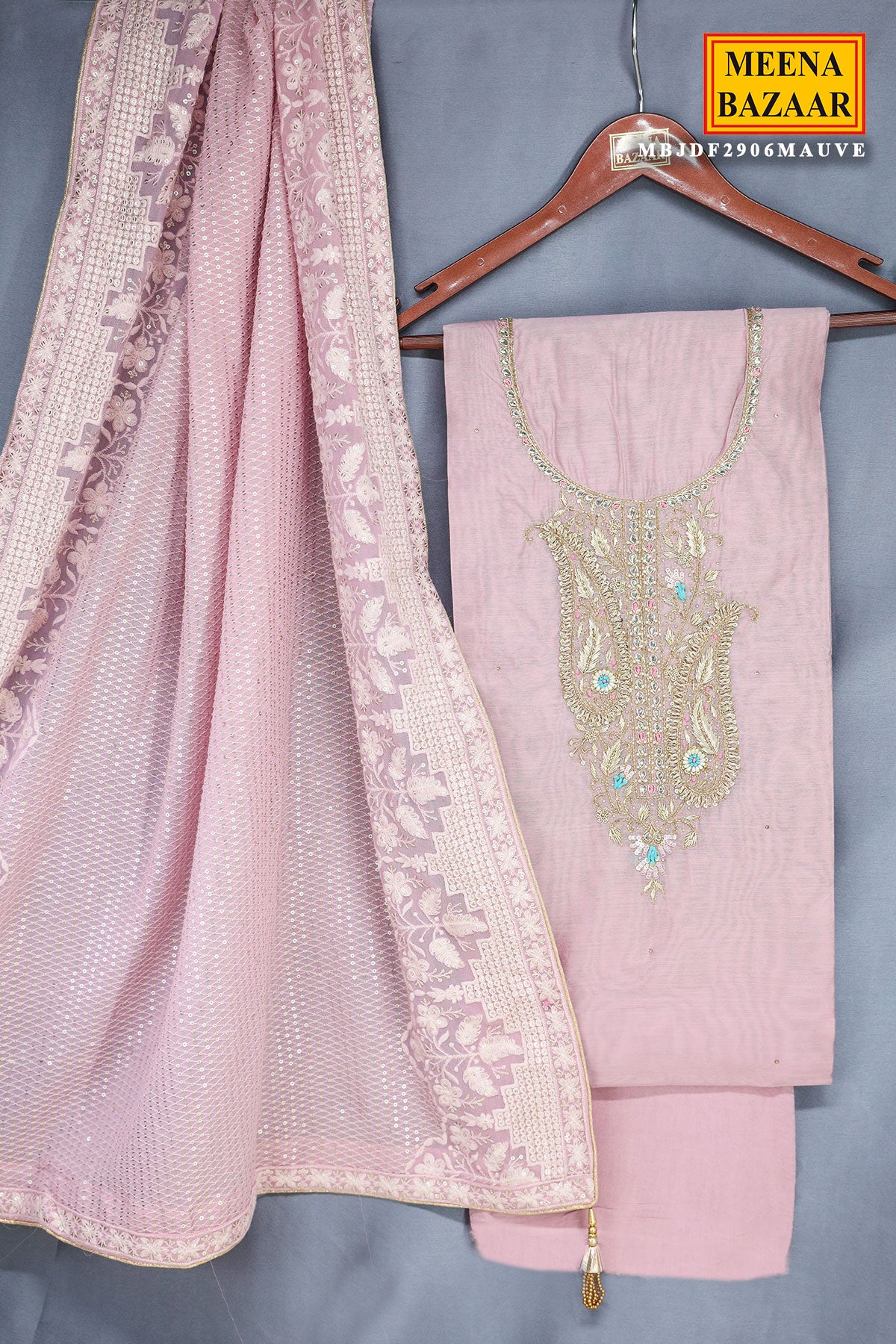 Mauve Cut-dana Swarovski Embellished Chanderi Suit Set