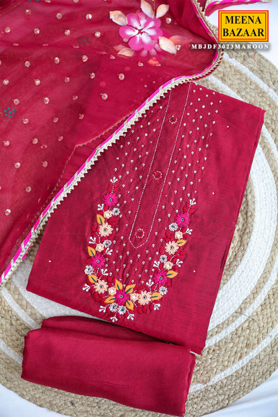 Maroon Chanderi Unstitched Suit