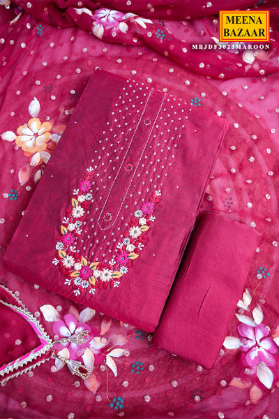 Maroon Chanderi Unstitched Suit