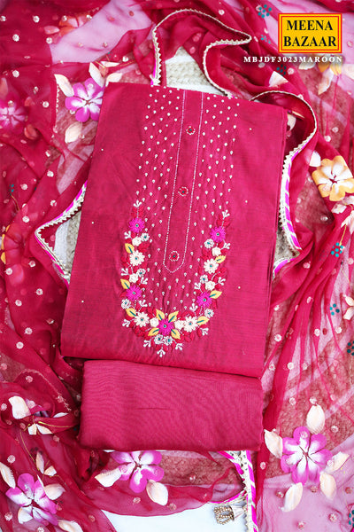 Maroon Chanderi Unstitched Suit