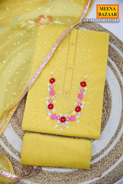Mustard Chanderi Unstitched Suit