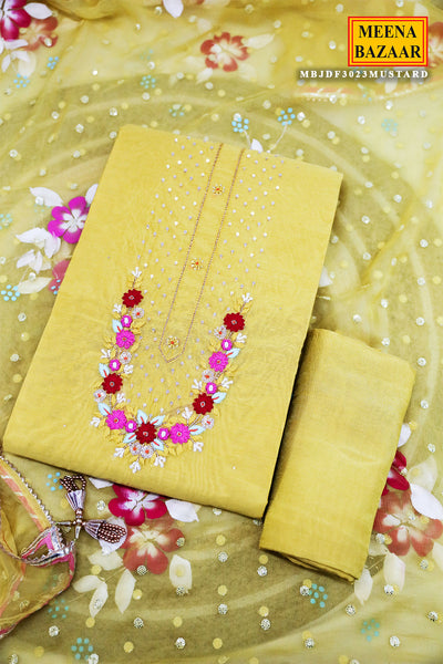 Mustard Chanderi Unstitched Suit