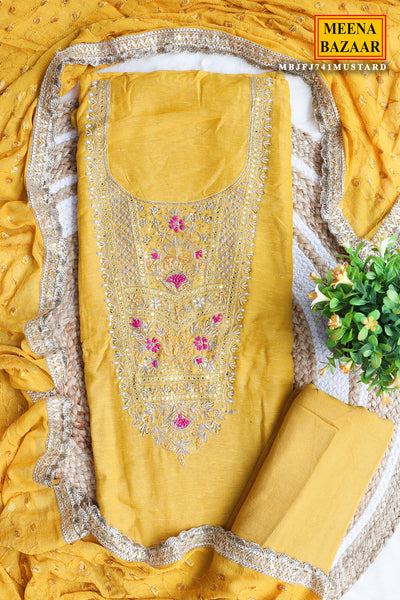 Mustard Chanderi Sequin, Cut-dana Embroidered Suit Set