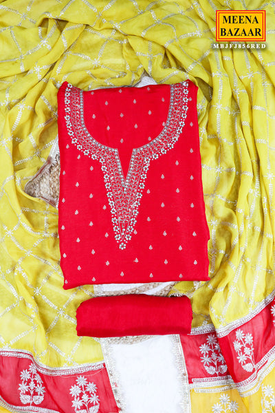 Red Silk Thread and Swarovski Embellished Suit Set