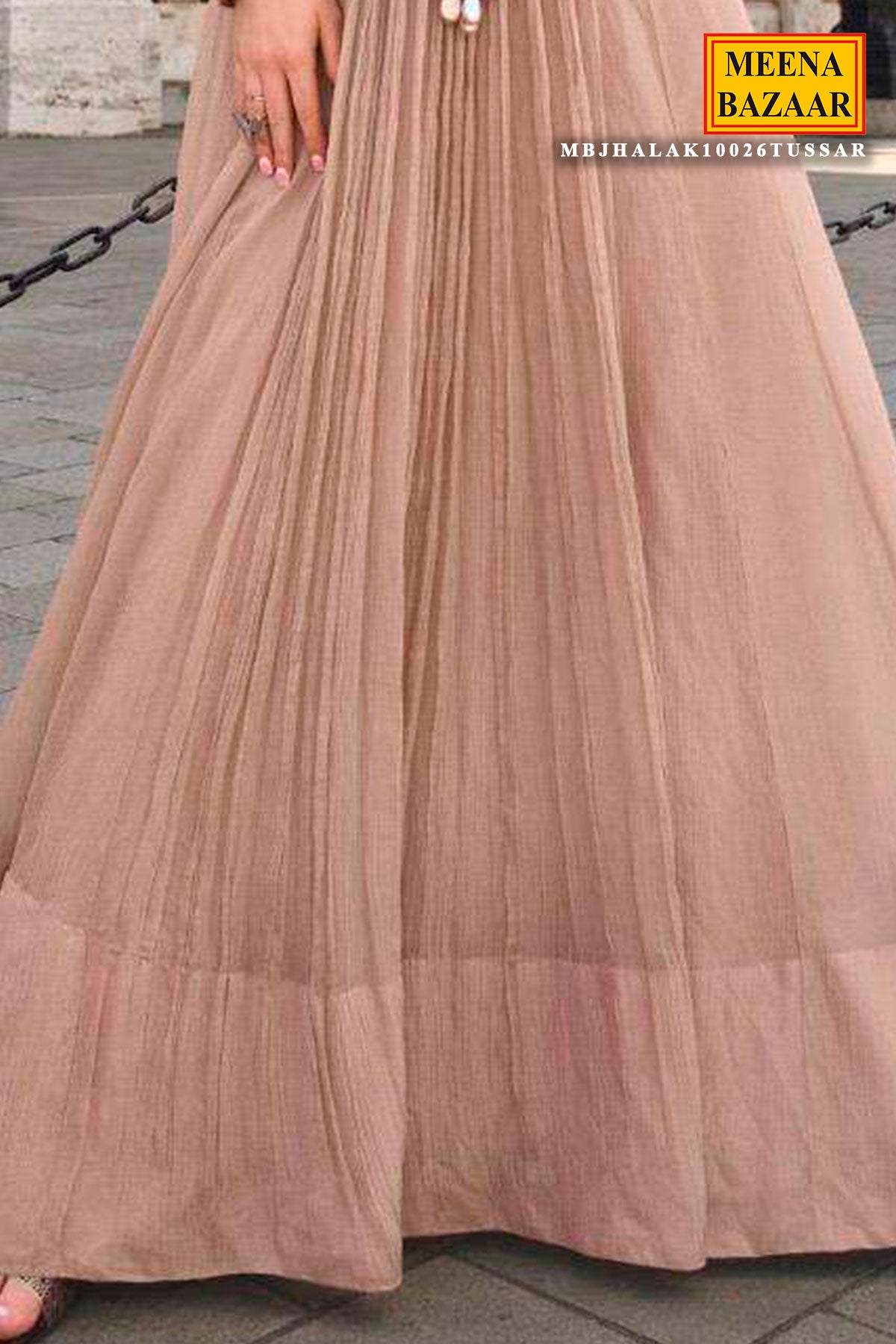 Tussar Shimmer Ready-Made Suit with Elegant Neck Embroidery