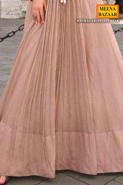 Tussar Shimmer Ready-Made Suit with Elegant Neck Embroidery