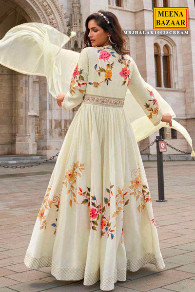 Cream Shimmer Elegant Neck Embroidery Ready Made Suit
