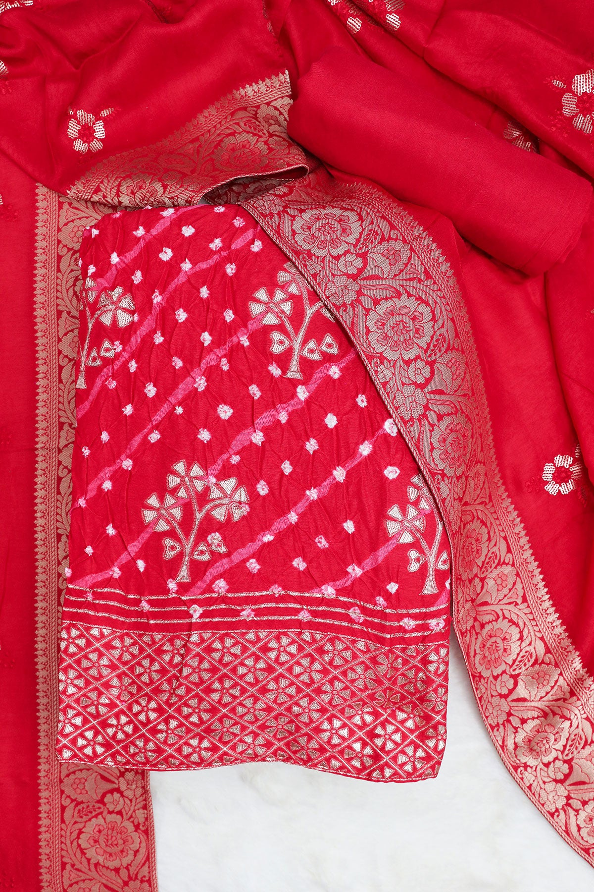 Red Silk Zari Embroidered Suit Set