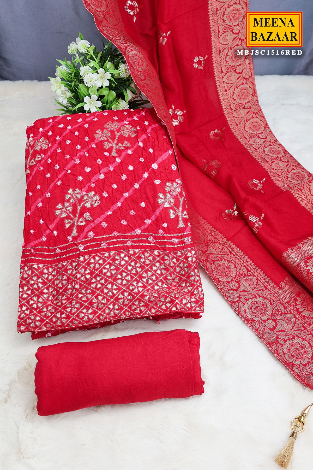 Red Silk Zari Embroidered Suit Set