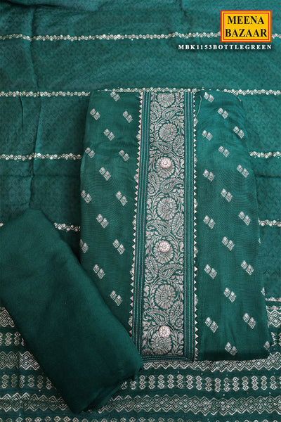 Elegant Bottle Green Maslin Embroidered Unstitched Suit